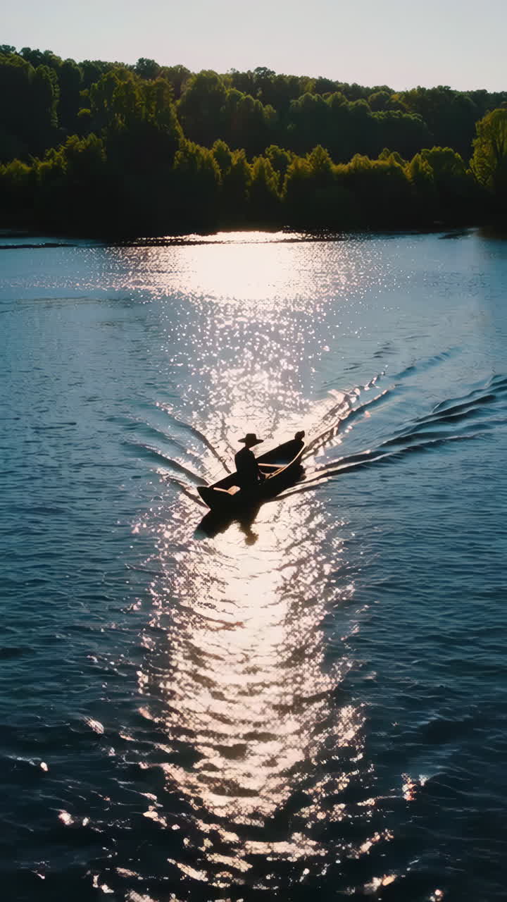 Man Kayaking on a River at Sunset
