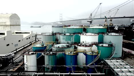 oil storage tank in the port in tsing yi, hong kong