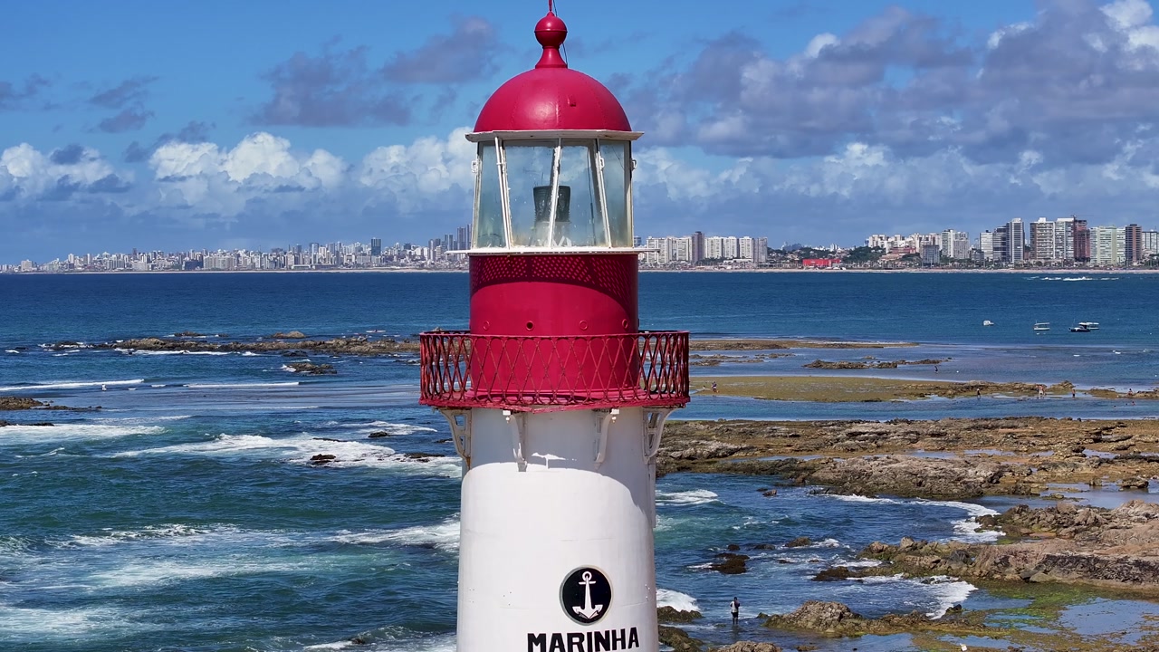 Salvador Skyline In Salvador In Bahia Brazil. Beach Landscape. Itapua Lighthouse. Tropical Skyline. Salvador Skyline In Bahia Brazil. Nature Scenery. Paradisiac Seascape. Brazil Northeast.