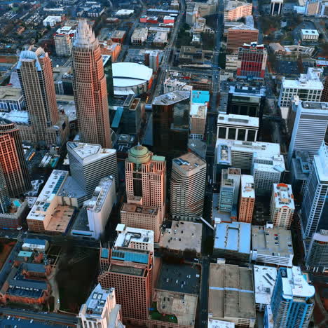 modern downtown of charlotte, north carolina, usa. skyscrapers in the metropolis center from aerial view.