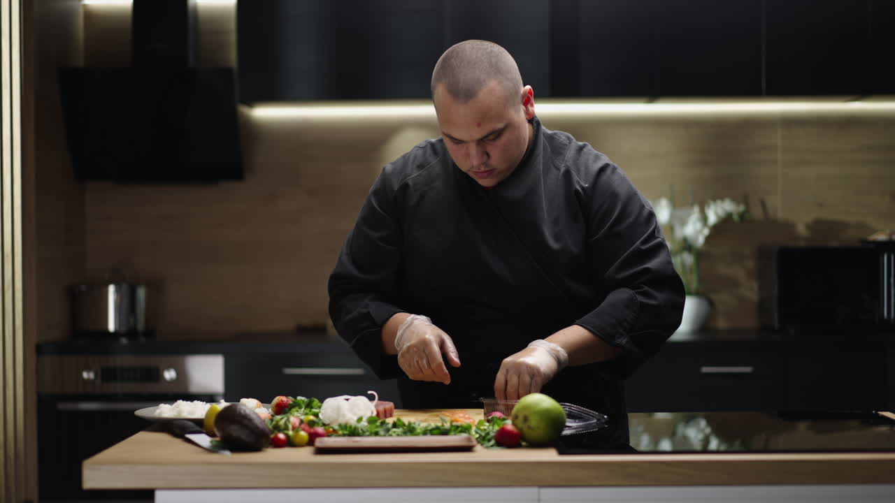 Chef preparing ingredients in a modern kitchen