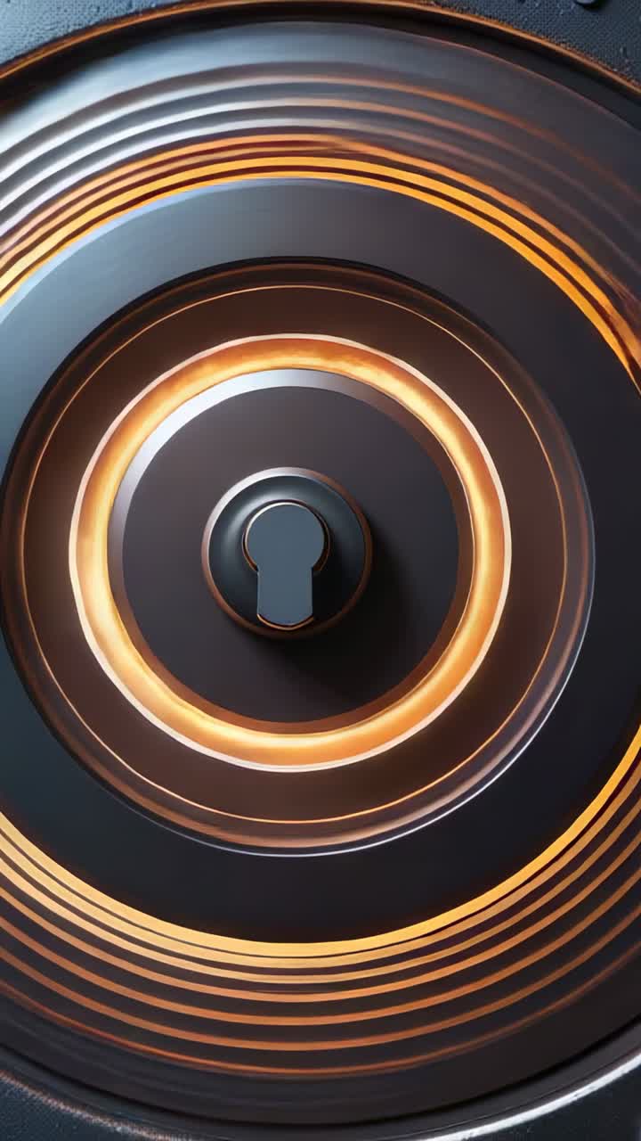 Vertical video: Activating LED ring rotating disc with keyhole hub, revealing grooves in studio