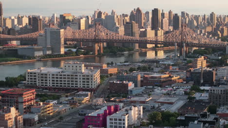 aerial view of long island city and the queensboro bridge. shot at sunrise in new york city