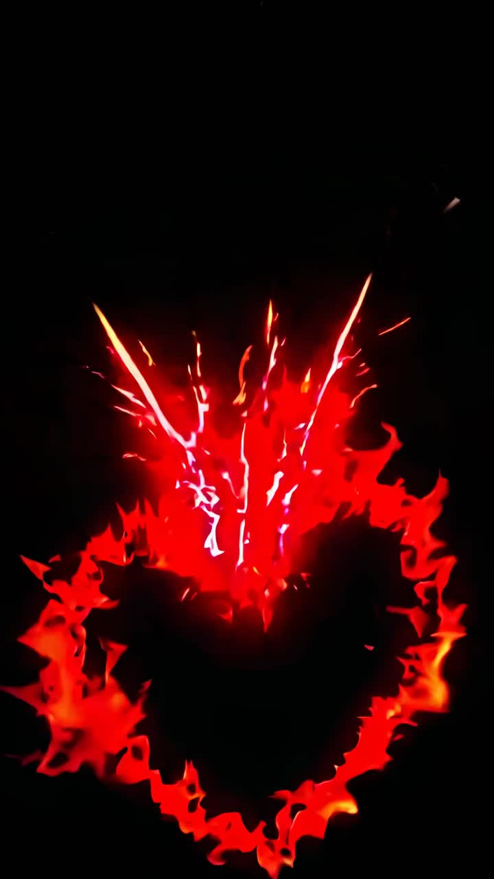 Dynamic video frame of fiery red and pink energy bursts against a black background