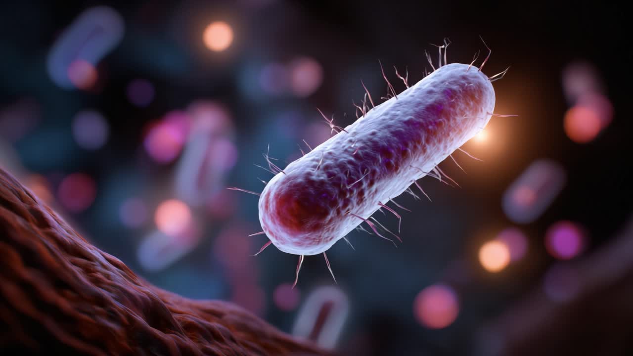A Detailed Visual Representation of Bacteria with Pronounced Flagella Surrounded by a Colorful Microbial Environment in Two Distinct Frames