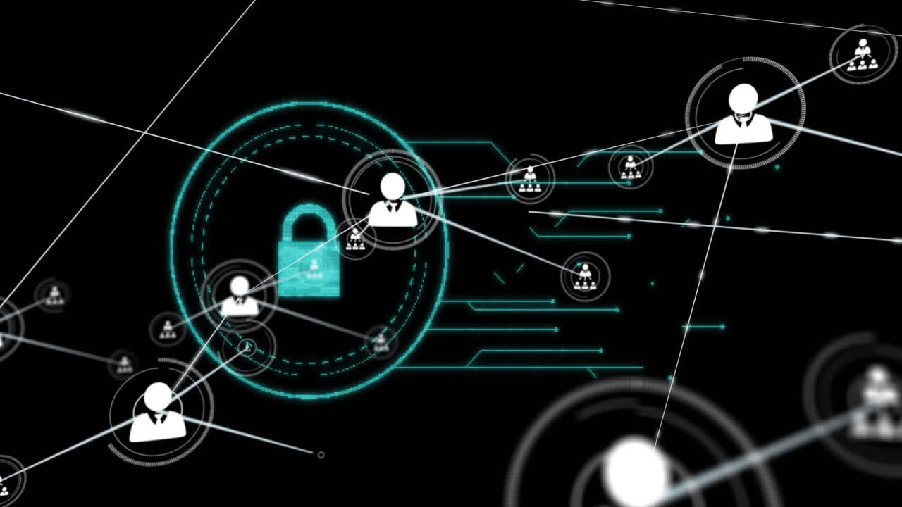 User avatar icon pulsing inside tech dashboard, showcasing glowing connections and data streams