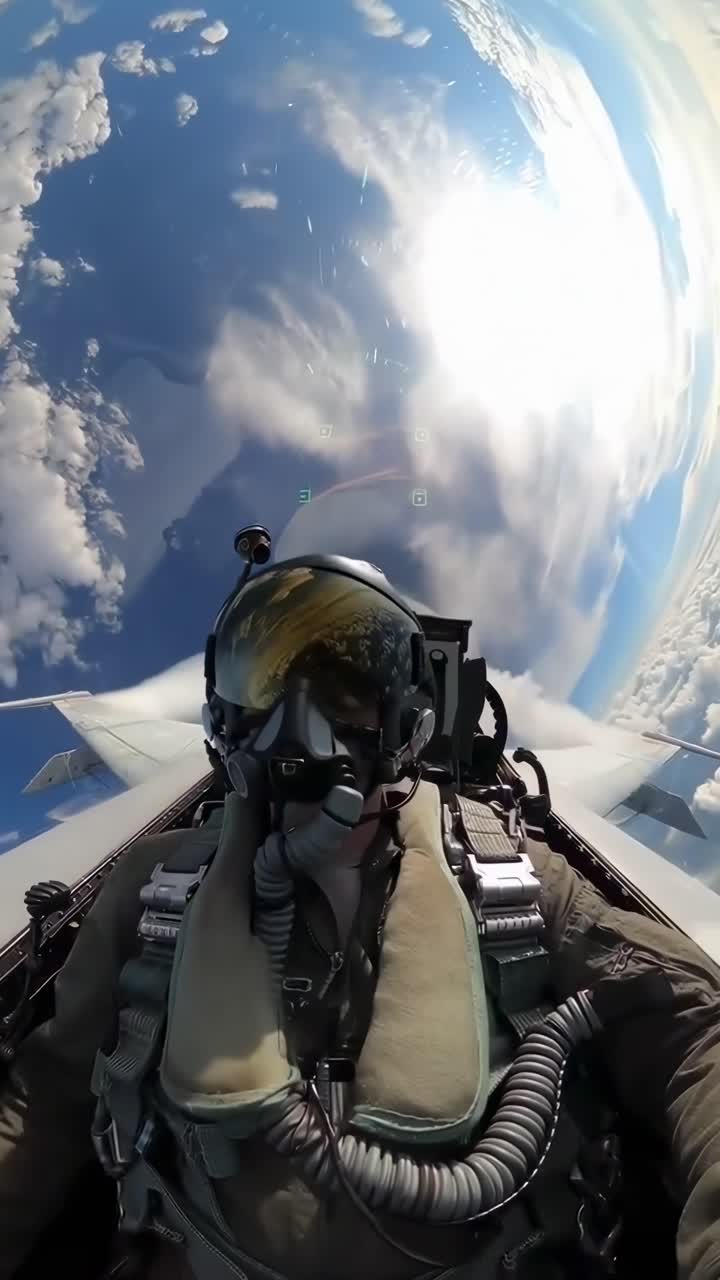 Vista en primera persona del piloto desde la cabina de un caza sobre las nubes
