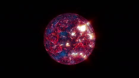 abstracto energía de fuego estrella planeta bucle renderizaciones 3d animaciones. fantasía fusión de energía caótica átomo brillante concepto creativo. abstracto energía mágica bola de cristal. astrología esfera mística.