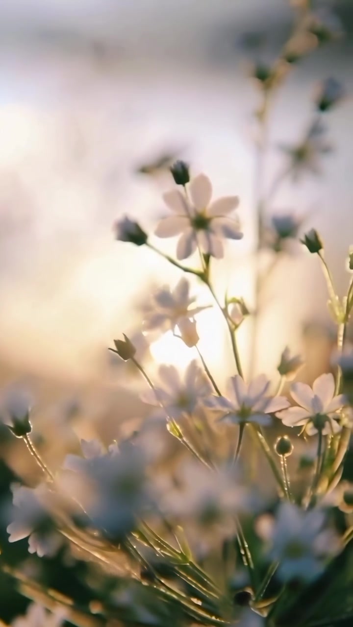 Delicati fiori bianchi baciati dalla luce del sole dell'ora d'oro