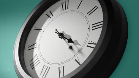 latin clock face on cyan blue aquamarine celadon sea-green wall in time lapse