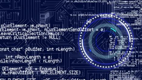 Animation-of-circular-scope-and-information-with-motherboard-behind