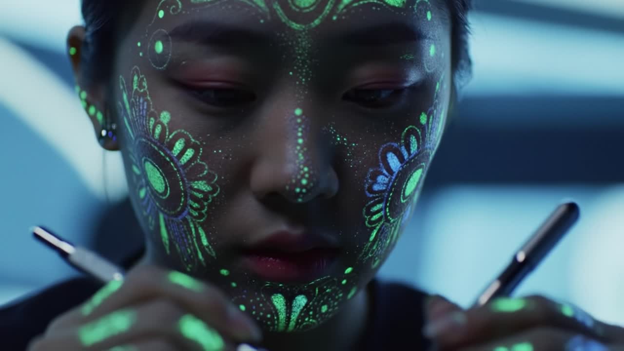 Woman with Glowing Face Painting