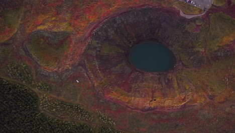 famous kerid caldera in golden circle of iceland