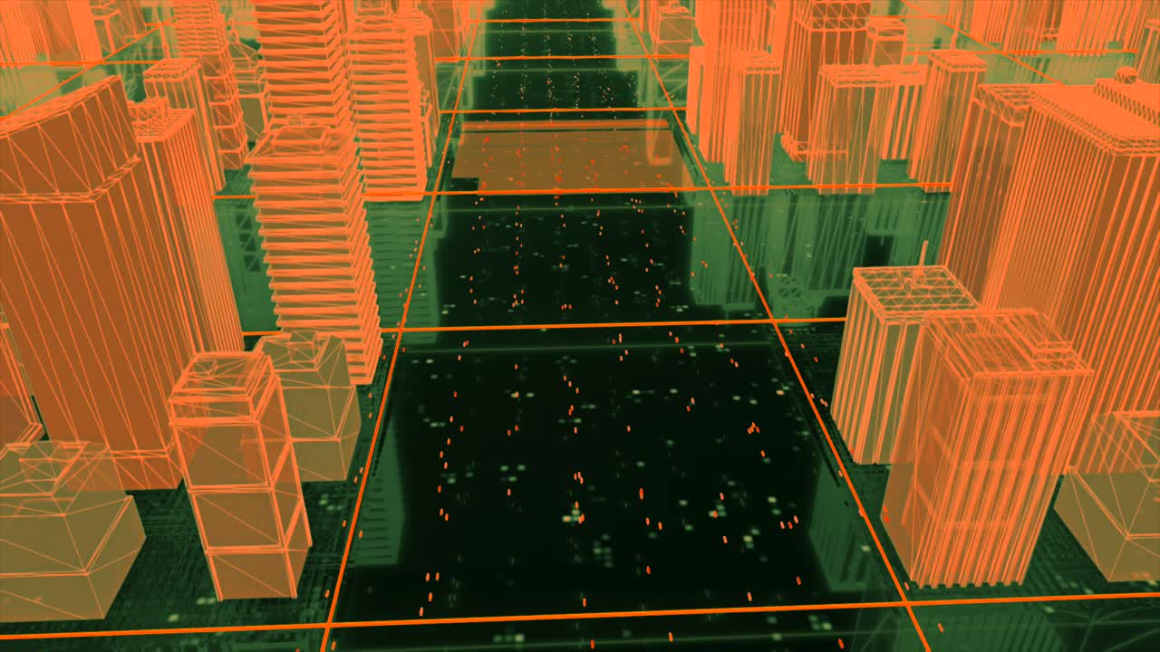 미래의 와이어 프레임 도시 풍경