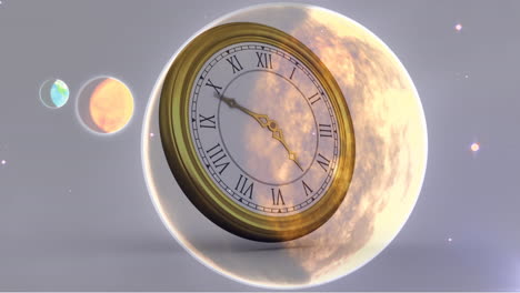 animación del sistema solar, los planetas y el espacio sobre el tictac del reloj