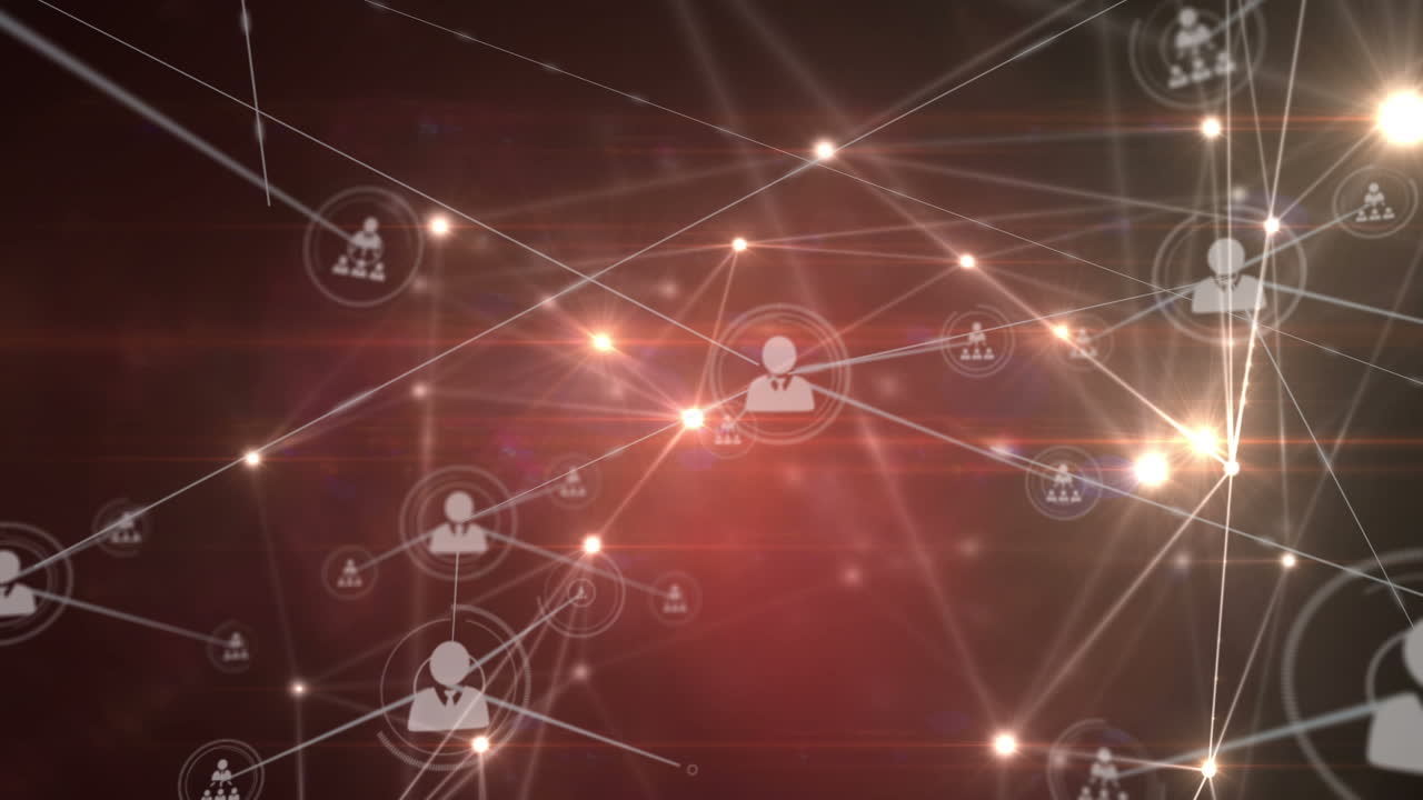 빛나는 배경에 아이콘으로 연결 네트워크의 애니메이션