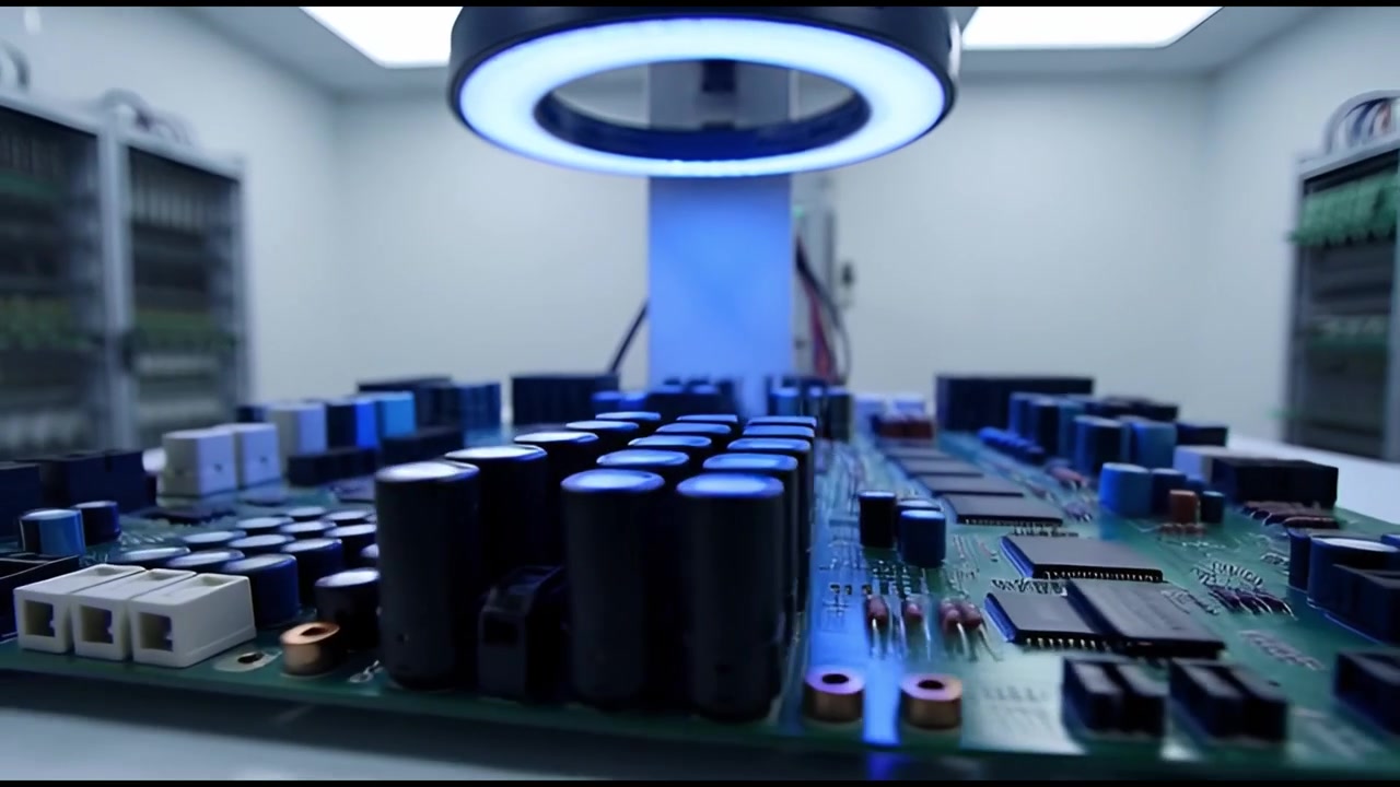 Close-Up of a Circuit Board Under Inspection in a Modern Lab