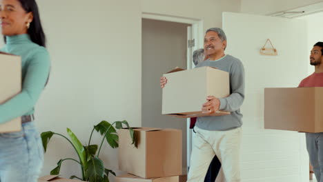 family, senior parents and moving in new home