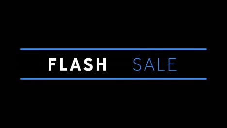 texto de venta de flash blanco y azul que aparece contra una pantalla negra