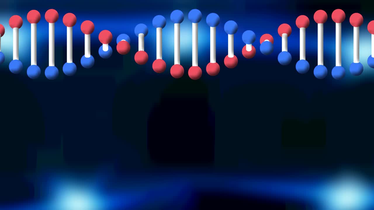 파란색 배경에 회전하는 dna 가닥의 애니메이션