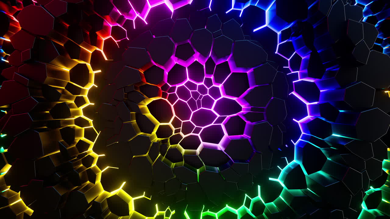 Sfondo colorato con molti esagoni che creano onde. Animazione in loop