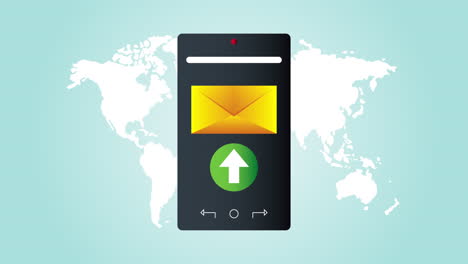 postal service animation with envelope in smartphone