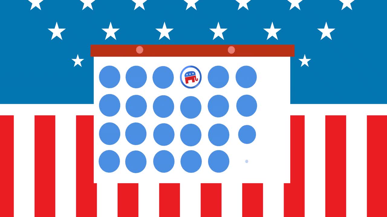 Animation of token template card and icon moving over american flag