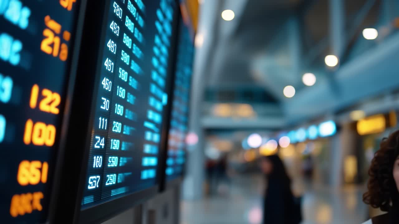 Um Terminal de Aeroporto Movimentado Exibindo Painéis de Partida e Viajantes em Movimento, Destacando a Atmosfera Dinâmica das Viagens Aéreas Modernas.