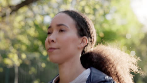 Woman,-looking-and-time-for-fitness-by-running