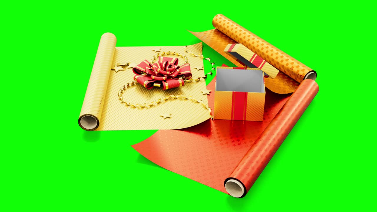 present wrapping and present box on chroma key screen, isolated - loop video