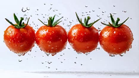 fresh tomatoes with water droplets on a white background