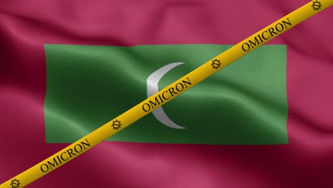omicron variant and ban strip on maldives flag - flag of maldives