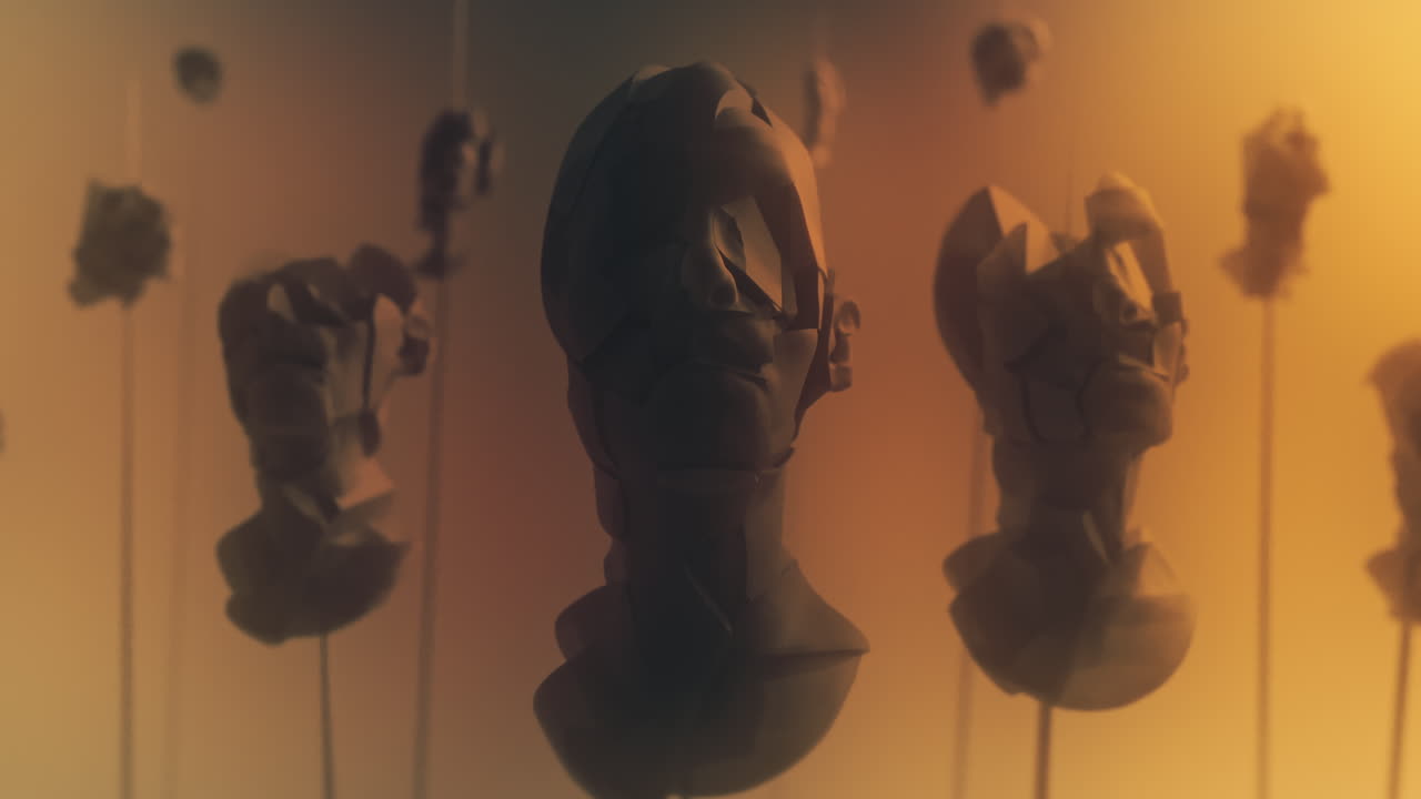 Crushed android heads on spikes on the yellow background