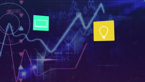 animación de iconos sobre datos financieros en el fondo de la marina