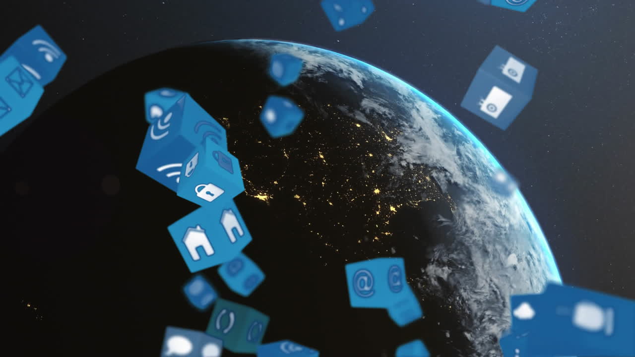animación de iconos digitales en todo el mundo