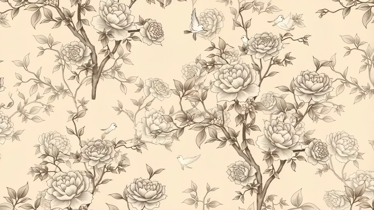 Vintage floral pattern with birds