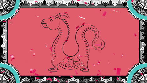 animation of dragon sign and chinese pattern on red background