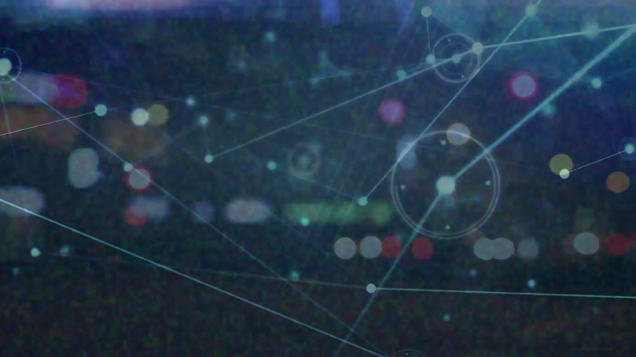 animación de la red de conexiones contra el tráfico nocturno de la ciudad