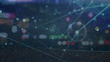animación de la red de conexiones contra el tráfico nocturno de la ciudad