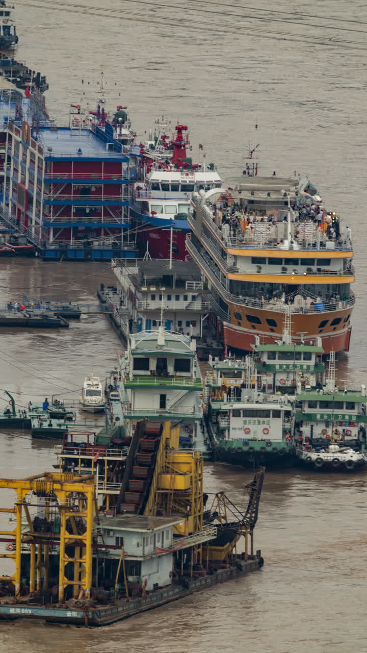 Timelapse of Chongqing street scene from a high vantage point in vertical