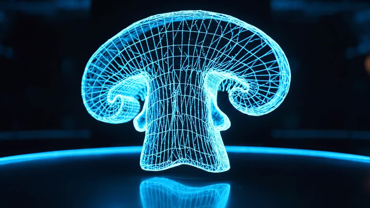 Glowing Wireframe Mushroom 3D Model