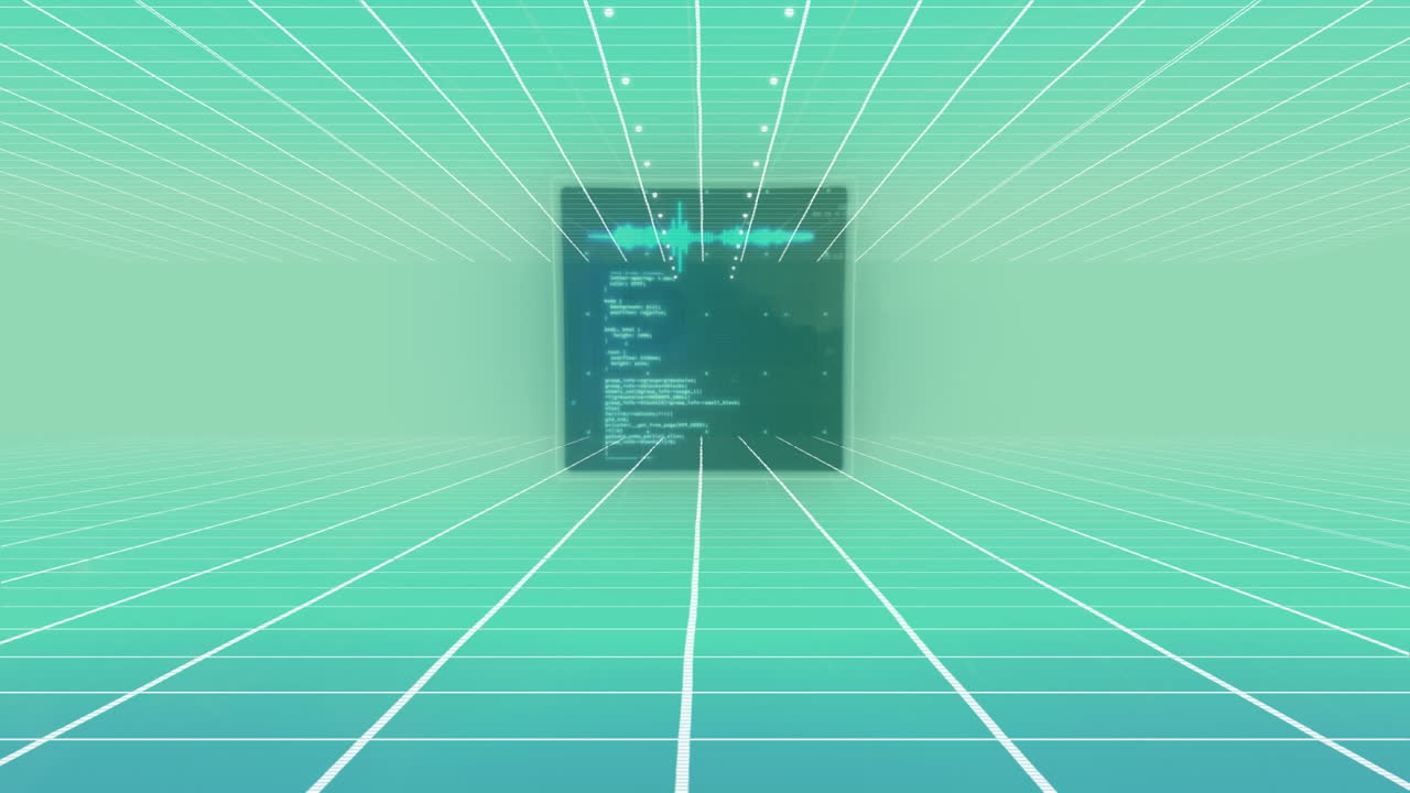 animación del procesamiento digital de datos y la interfaz digital y la cuadrícula sobre fondo azul