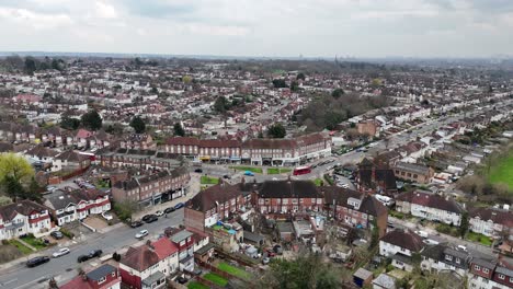 Panning-drone-aerial-Streets-and-roads-Southgate-North-London-UK-drone,aerial