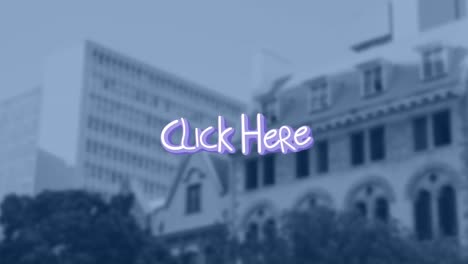 animación de texto de clic con flechas fuera de foco cityscape