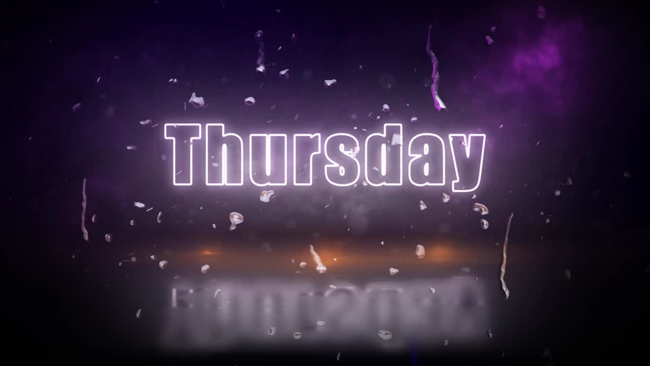 깜박이는 불빛과 함께 폭풍을 통해 드러난 목요일 네온 불빛 사인