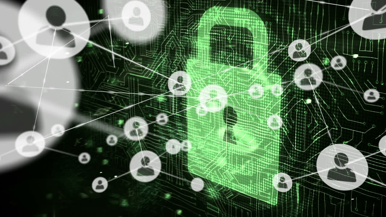 animación de la red de conexiones con iconos sobre el candado