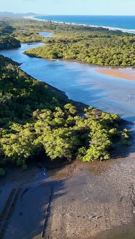 aerial view of oyster beds and river landscape