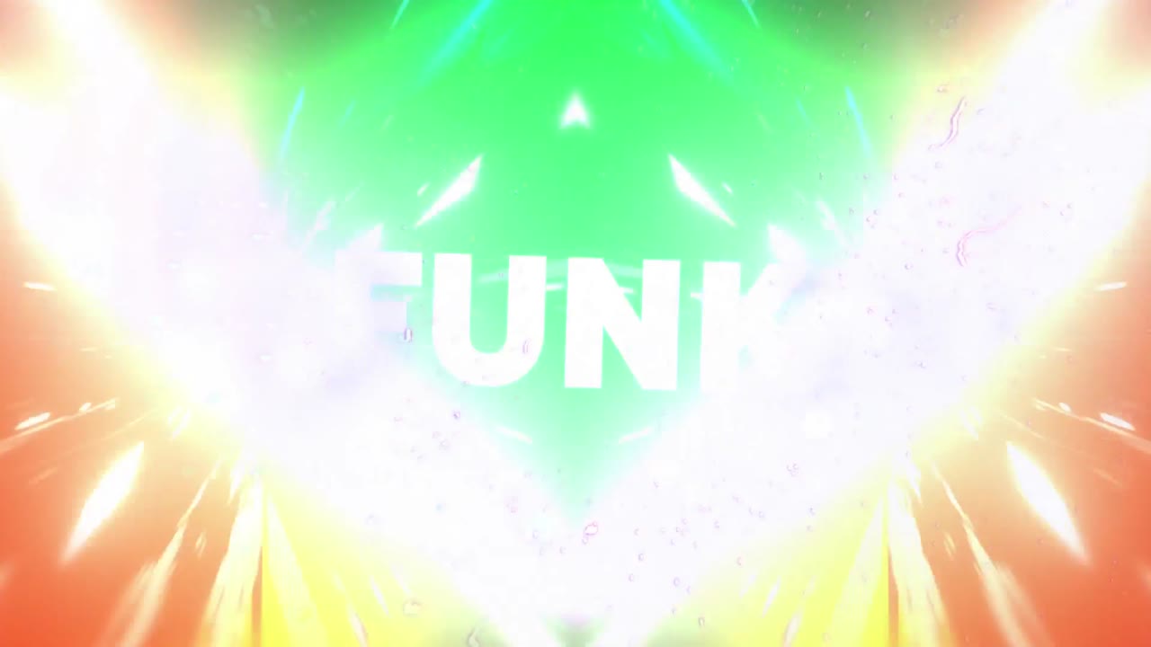 animación de texto funk en un fondo multicolor.