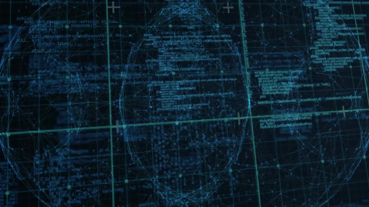 animación del procesamiento de datos y la red de conexiones sobre un fondo oscuro