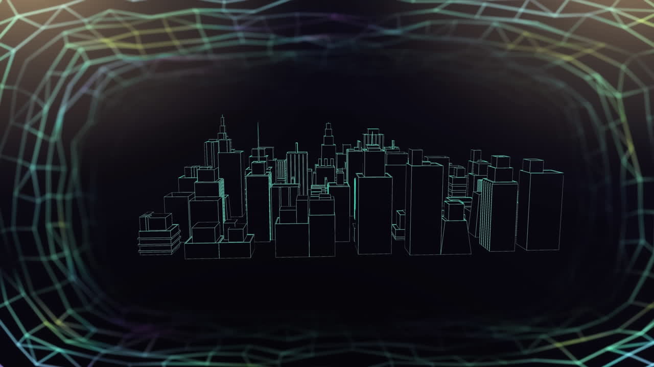 Animation of metaverse city rotating in digital space